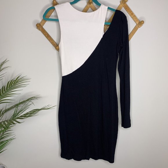 ASOS Black and White Color Block Sleeveless/Long Sleeve Bodycon Dress Size 6 - Picture 2 of 4